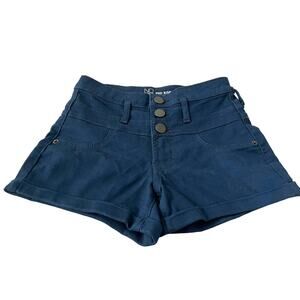 NO BO MID-RISE SHORTS JUNIORS, 1, NAVY BLUE, BACK POCKETS, BUTTONS & ZIP CLOSURE